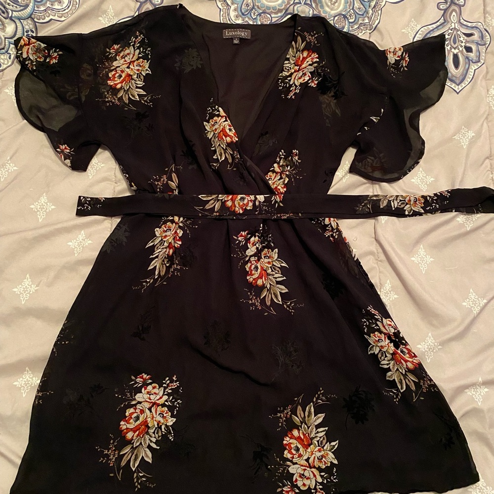 Black/floral dress. Size Medium. Mini dress